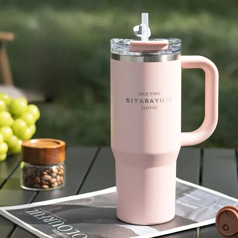 Sitarayuri Coffee Stainless Steel Vacuum Insulated Tumbler With Lid Straw And Handle 1250ml