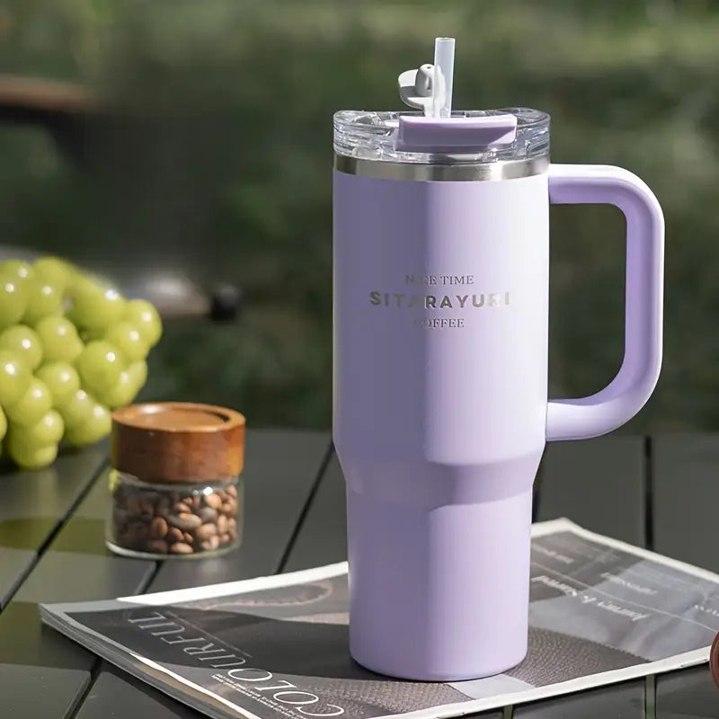 Sitarayuri Coffee Stainless Steel Vacuum Insulated Tumbler With Lid Straw And Handle 1250ml