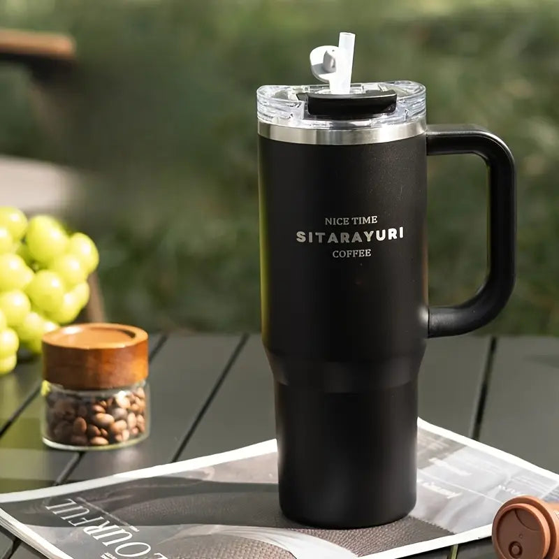 Sitarayuri Coffee Stainless Steel Vacuum Insulated Tumbler With Lid Straw And Handle 1250ml