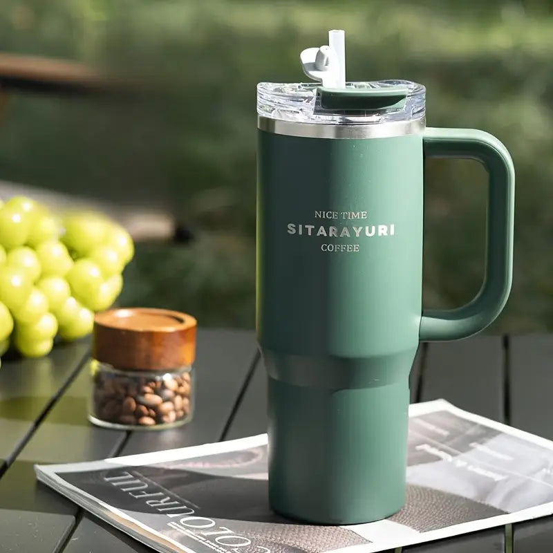 Sitarayuri Coffee Stainless Steel Vacuum Insulated Tumbler With Lid Straw And Handle 1250ml