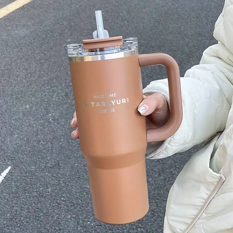 Sitarayuri Coffee Stainless Steel Vacuum Insulated Tumbler With Lid Straw And Handle 1250ml