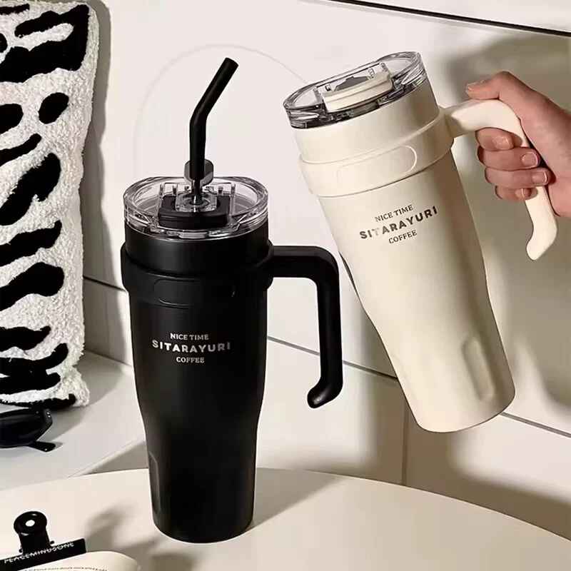Sitarayuri Coffee Stainless Steel Vacuum Insulated Tumbler With Lid Straw And Handle 1250ml