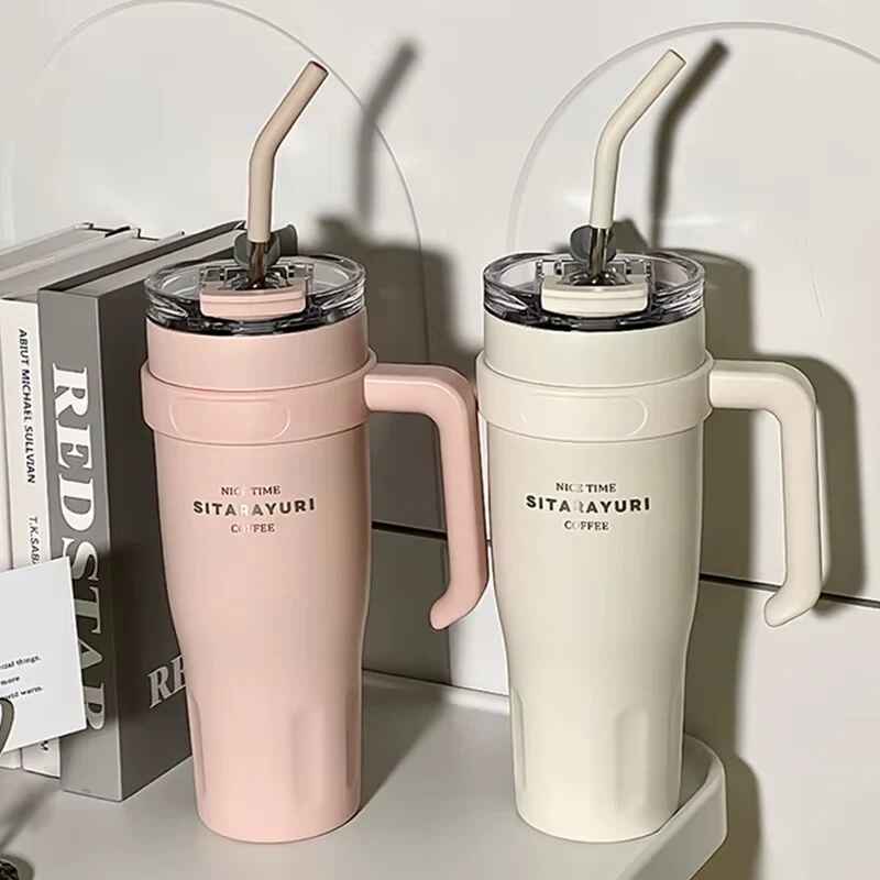 Sitarayuri Coffee Stainless Steel Vacuum Insulated Tumbler With Lid Straw And Handle 1250ml