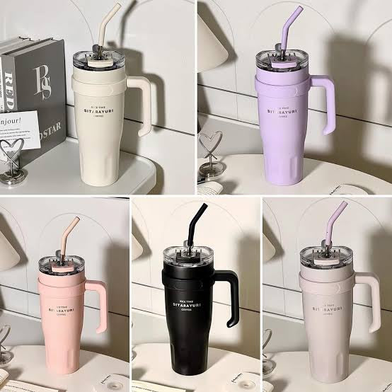 Sitarayuri Coffee Stainless Steel Vacuum Insulated Tumbler With Lid Straw And Handle 1250ml