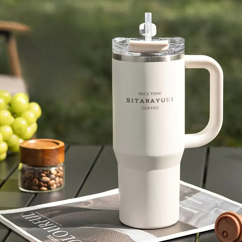 Sitarayuri Coffee Stainless Steel Vacuum Insulated Tumbler With Lid Straw And Handle 1250ml