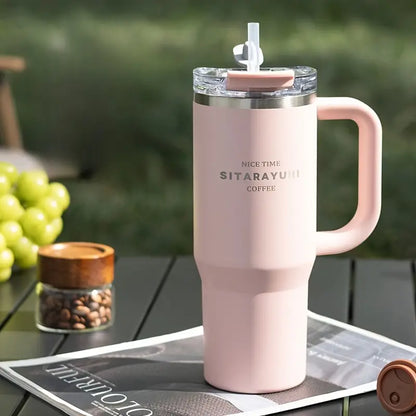 Sitarayuri Coffee Stainless Steel Vacuum Insulated Tumbler With Lid Straw And Handle 1250ml