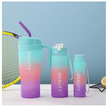 3-In-1 Gradient Color Plastic Water Bottle Set (1200ml +700ml+200ml)