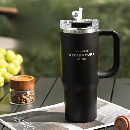 Sitarayuri Coffee Stainless Steel Vacuum Insulated Tumbler With Lid Straw And Handle 1250ml