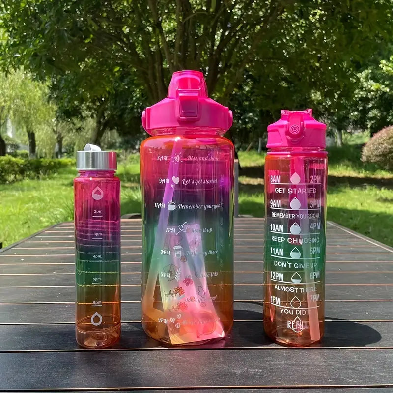3-In-1 Gradient Color Plastic Water Bottle Set (2000ml+700ml+200ml)