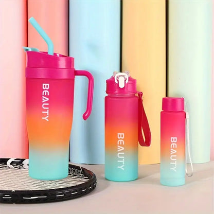 3-In-1 Gradient Color Plastic Water Bottle Set (1200ml +700ml+200ml)
