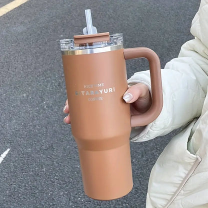 Sitarayuri Coffee Stainless Steel Vacuum Insulated Tumbler With Lid Straw And Handle 1250ml