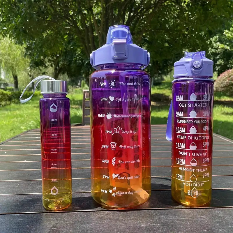 3-In-1 Gradient Color Plastic Water Bottle Set (2000ml+700ml+200ml)
