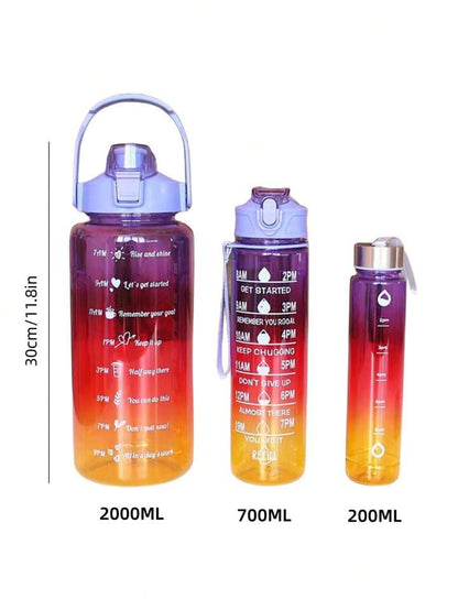 3-In-1 Gradient Color Plastic Water Bottle Set (2000ml+700ml+200ml)