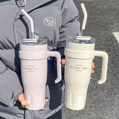 Sitarayuri Coffee Stainless Steel Vacuum Insulated Tumbler With Lid Straw And Handle 1250ml