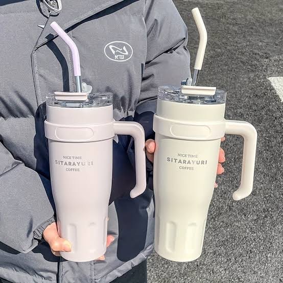Sitarayuri Coffee Stainless Steel Vacuum Insulated Tumbler With Lid Straw And Handle 1250ml