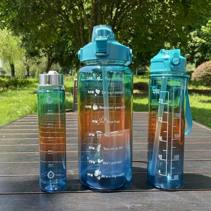 3-In-1 Gradient Color Plastic Water Bottle Set (2000ml+700ml+200ml)