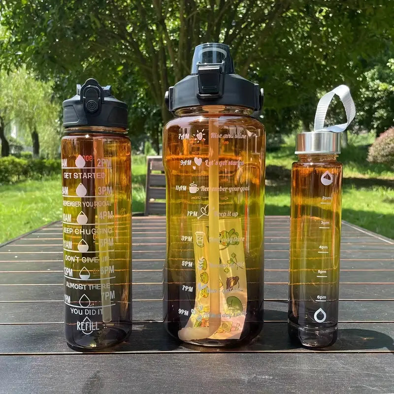 3-In-1 Gradient Color Plastic Water Bottle Set (2000ml+700ml+200ml)